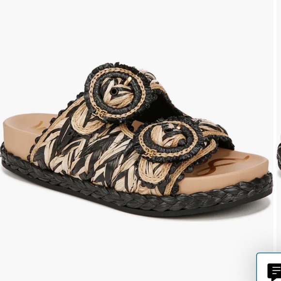 Sam Edelman Shoes - Sam Edelman Reina Black Natural Raffia Slide Sandal 7 S21